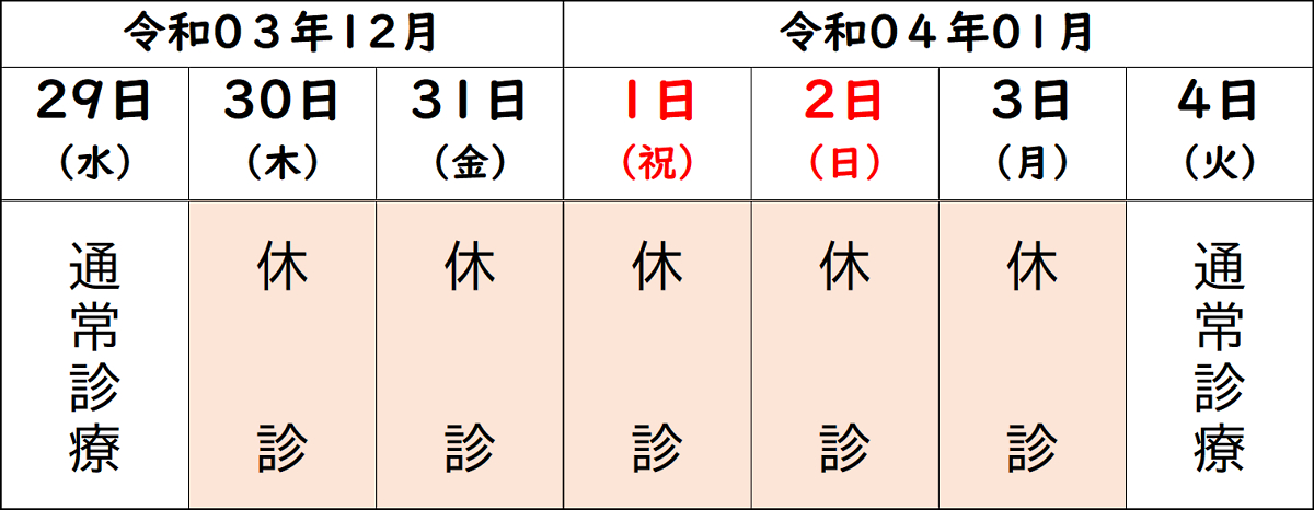 令和03年度年末年始診療予定表